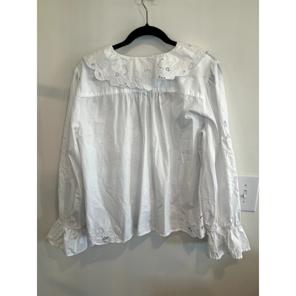 Free People White Cotton Eyelet Embroidered Blouse Size L Boho Cottagecore - Picture 2 of 4